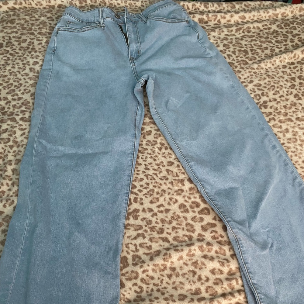 Blue Straight Leg Jeans Classic Style